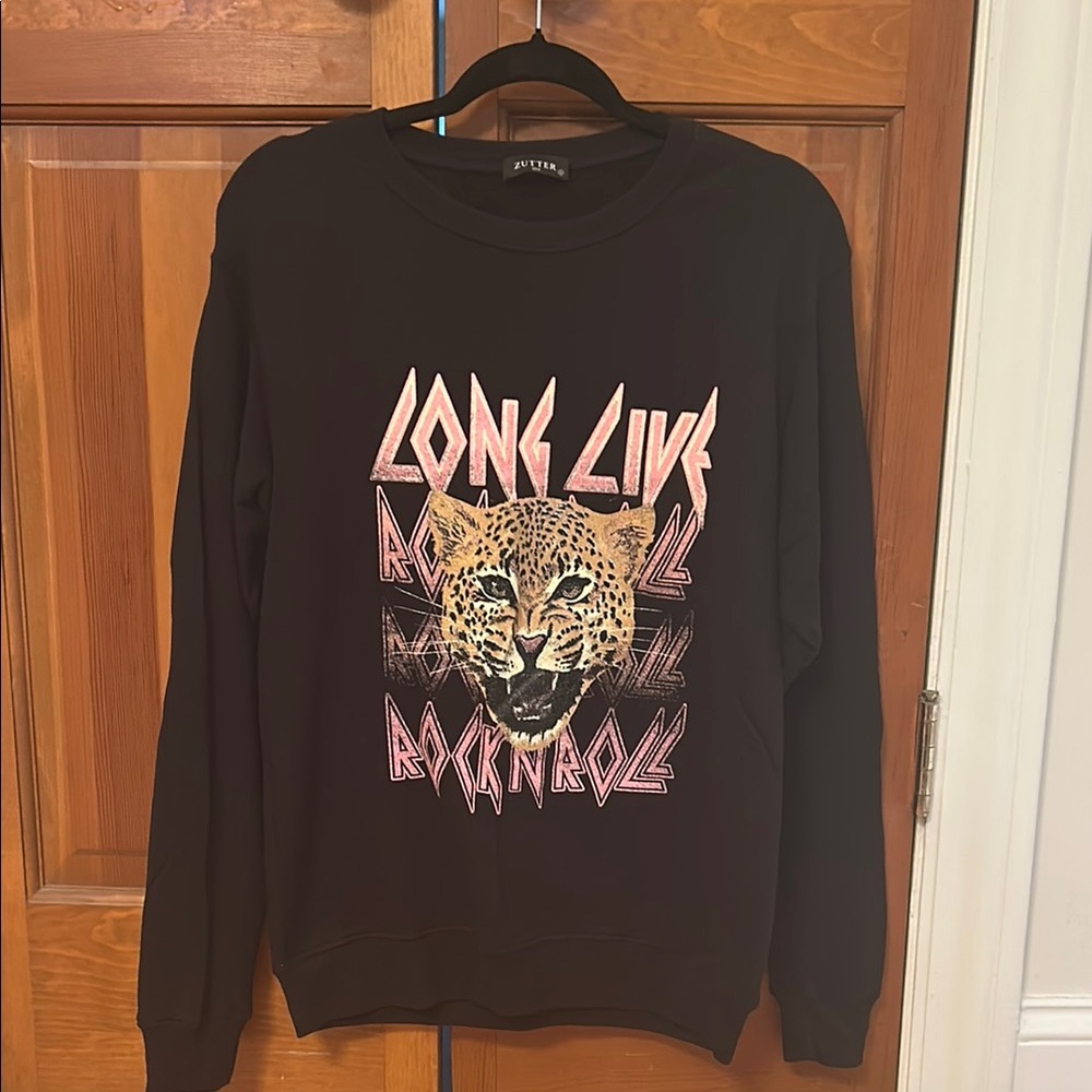 Zutter Black Crew Neck Sweatshirt Long Live Rock N Roll size: S